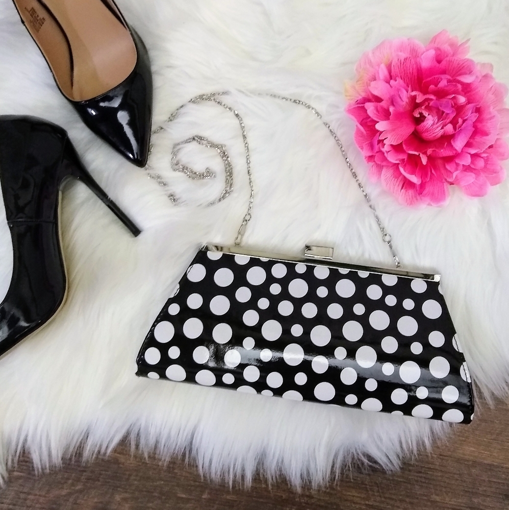 Neiman Marcus Black & White Polka Dot Clutch Purse